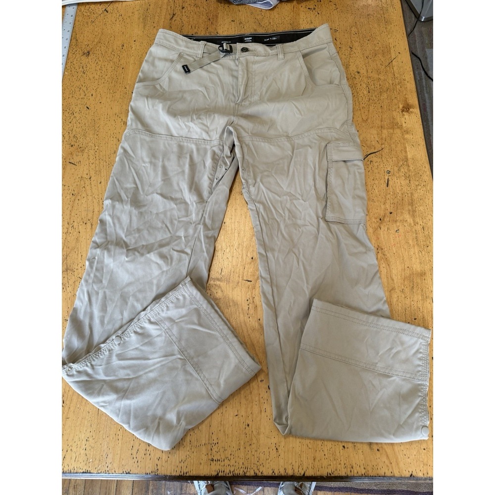 Prana Stretch Zion Pants Mens 31x34 Length Khaki Belted Hiking Outdoor